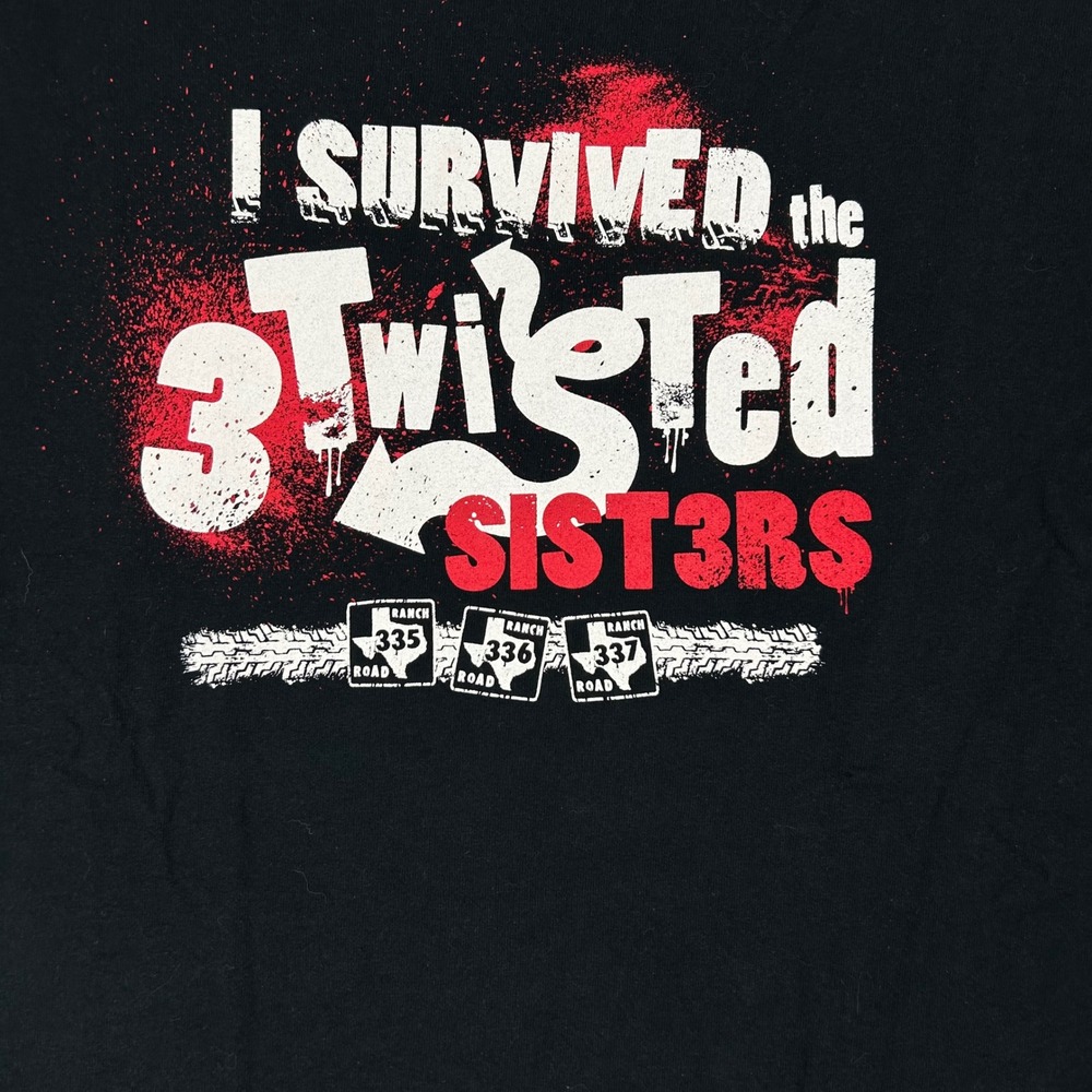 Mens‎ XL Black I Survived the 3 Twisted Sisters Motorcycle Stop T-Shirt